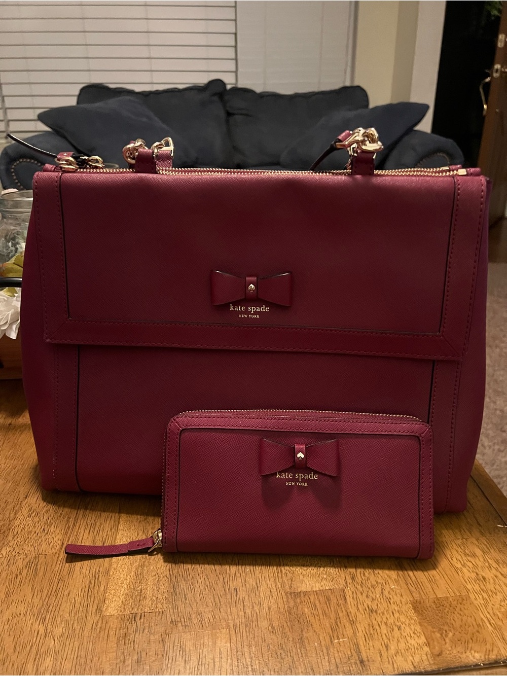 Kate Spade burgundy handbag and matching wallet set